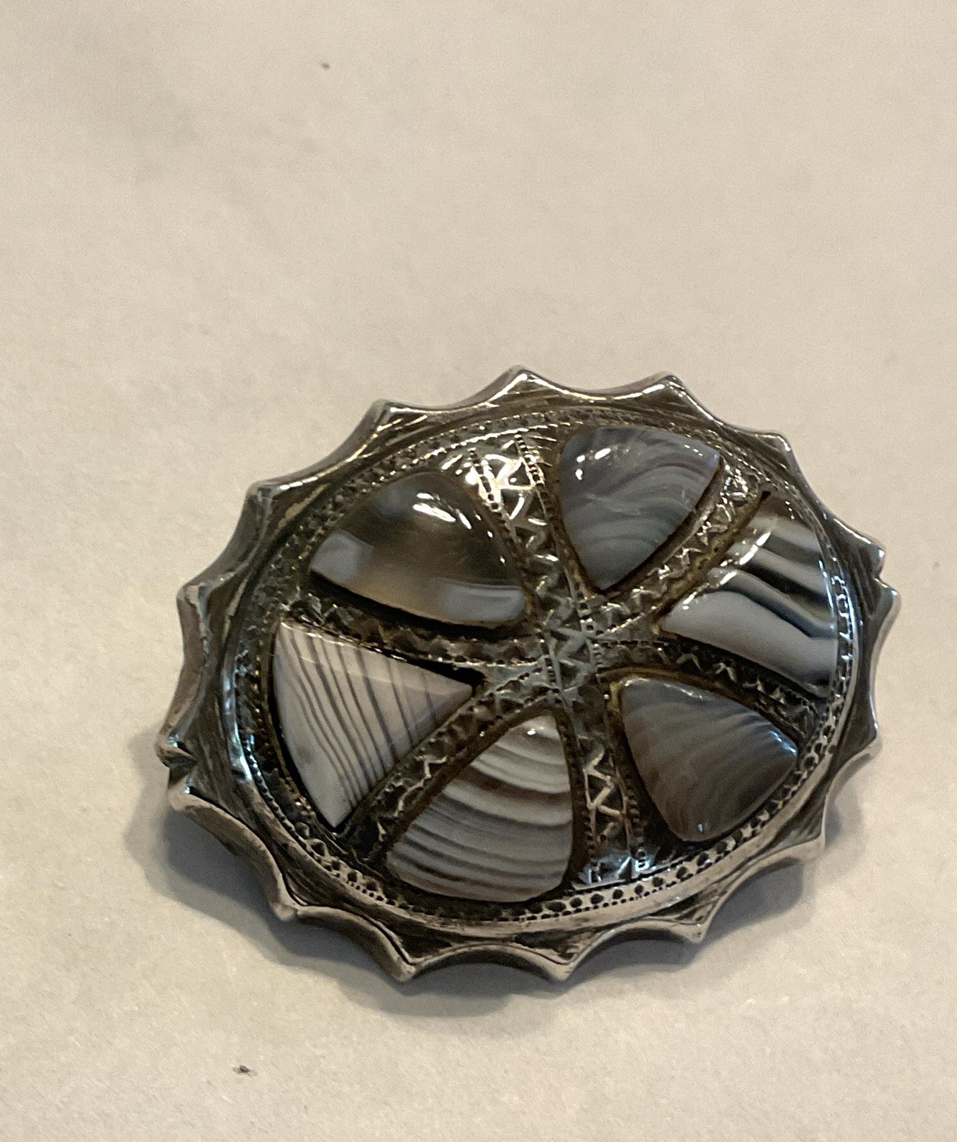 Antique Sterling Silver and Grey Agate Stone Scottish Pin 9.64 Grams