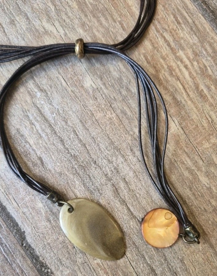 Vtg Chico’s Eclectic Charm Bead Adjustable Length Leather Cord Necklace
