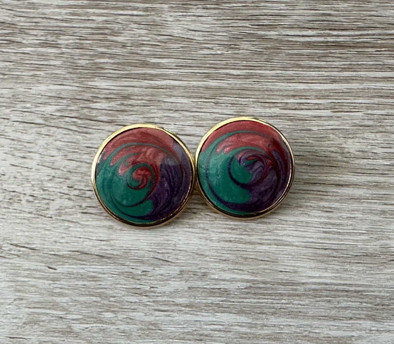 So Cute Vintage Pierced Earrings W Pinks Purples Greens Swirled Enamel
