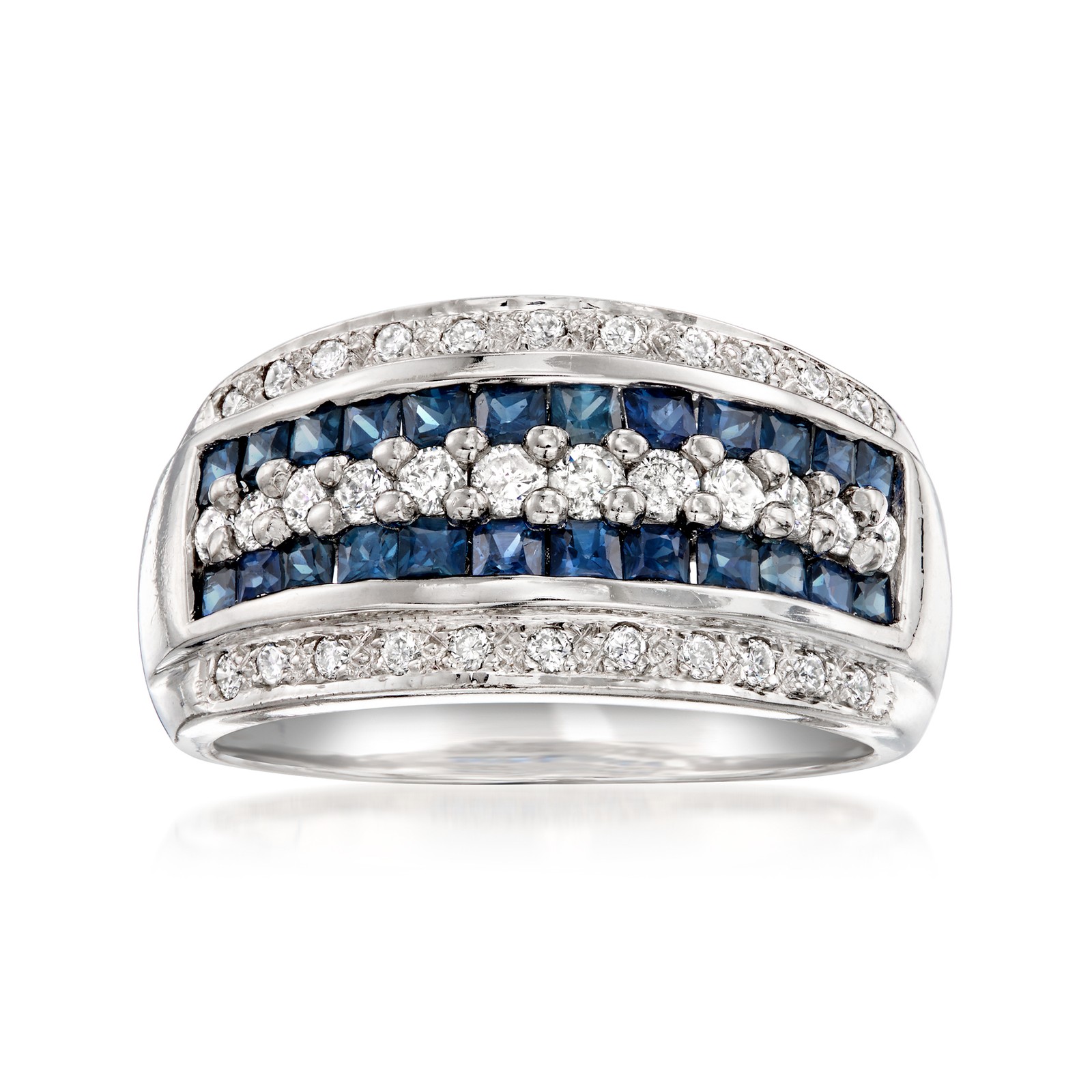 Vint Sapphire & Diamond Multi-Row Rng in 14k White Gold Size 7.5