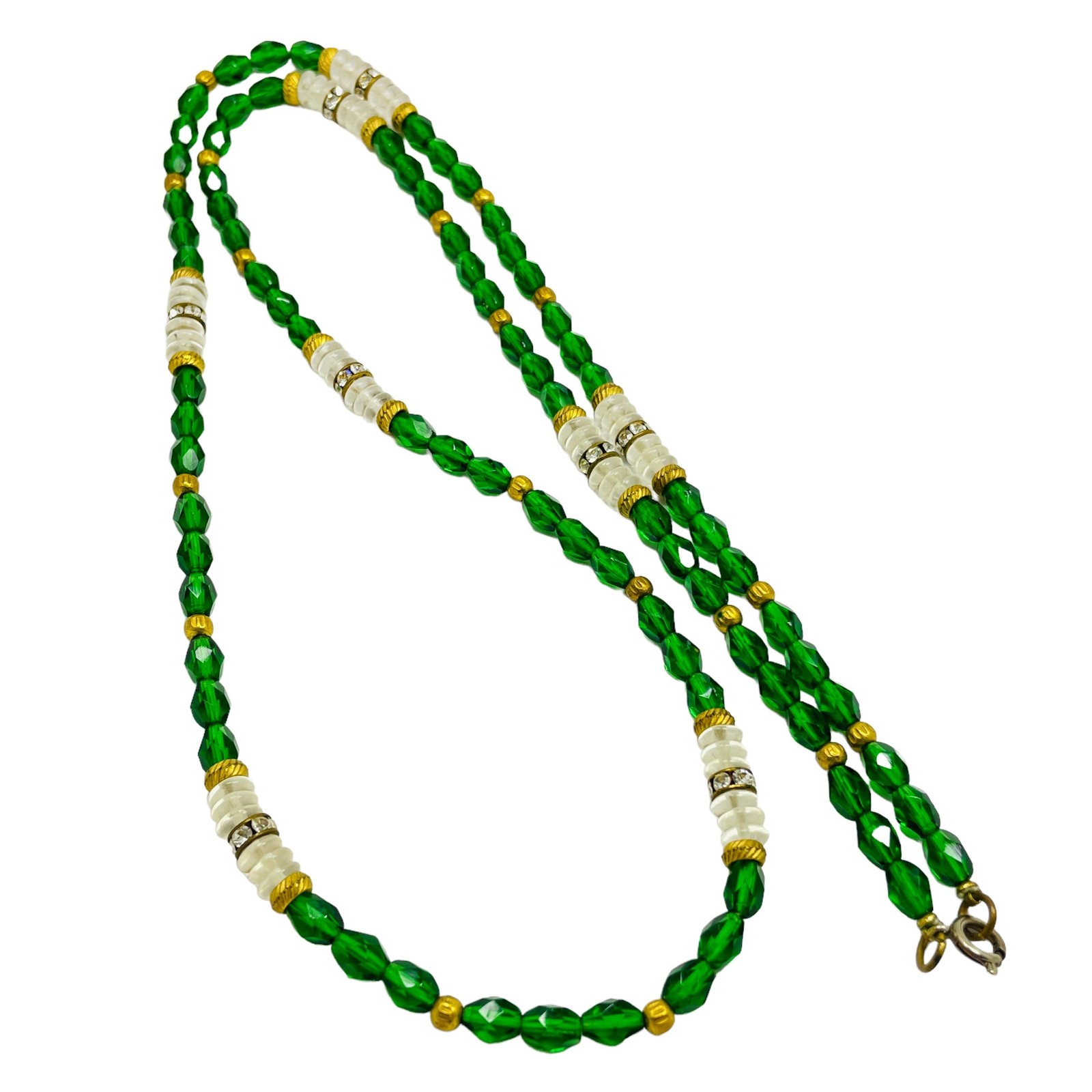 Vintage gold emerald crystal beaded necklace