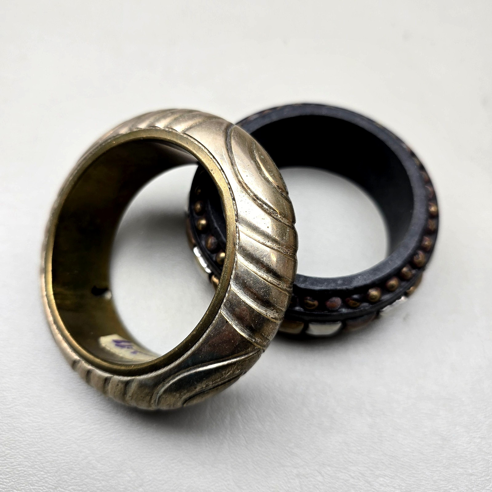 Vintage Bangle Bracelet Lot Mixed Metal Chunky Wide Statement Pair