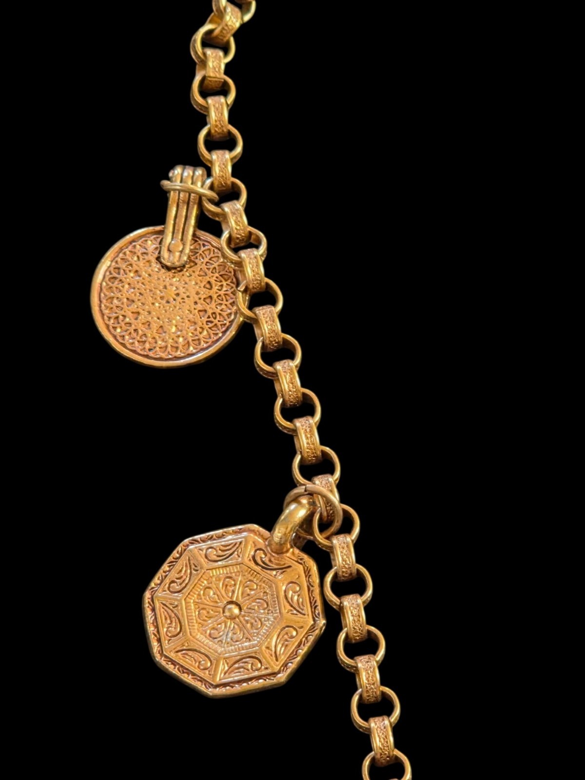 Vintage Statement Capri Greek Mythology Coin Pendants Rolo Chain Link Necklace