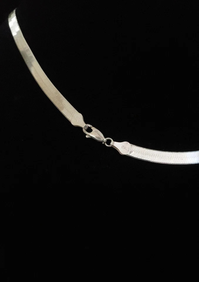 Vintage Italy 925 Sterling Silver Long Herringbone Chain Necklace 20″ X 1/4″
