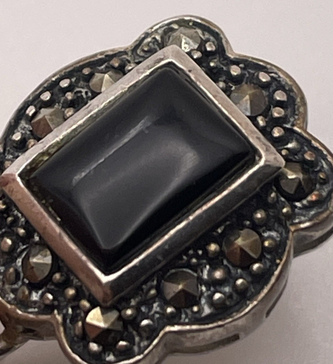 Vintage Sterling Silver 925 Onyx Marcasite Hook Earrings Dee Berkley DBJ 7/8”