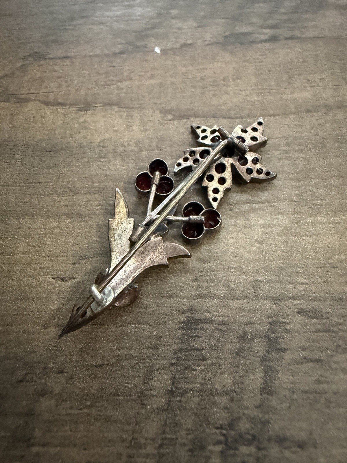 Antique Bohemian Garnet Flower Brooch Victorian Rose Cut Czech Pin