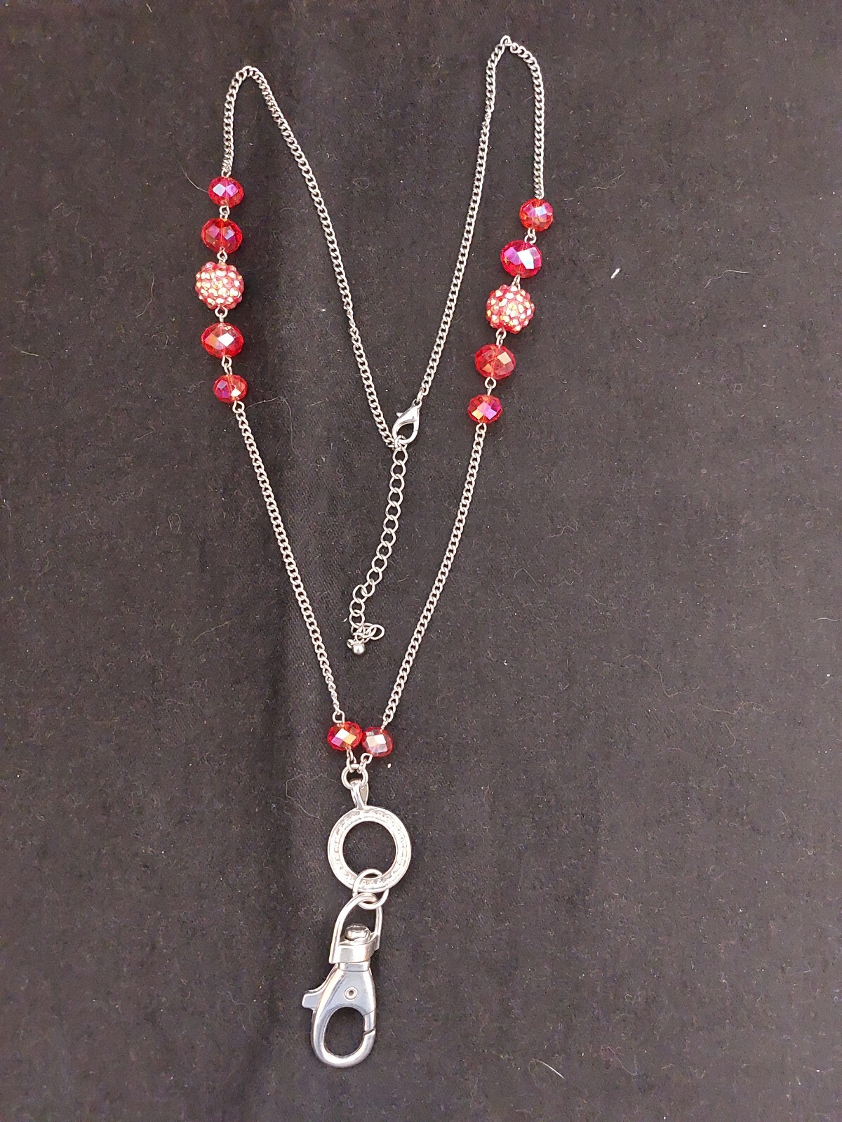 Red Sparkle Bead Chain Lanyard with Swivel Lobster Claw Clasp 28″
