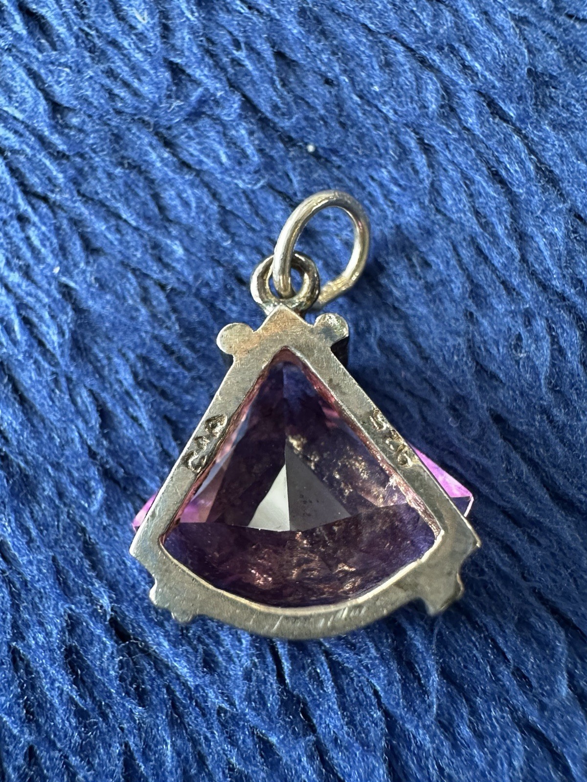 Vtg Sterling Silver 925 Pink Sapphire Necklace Pendant, 19mm Long