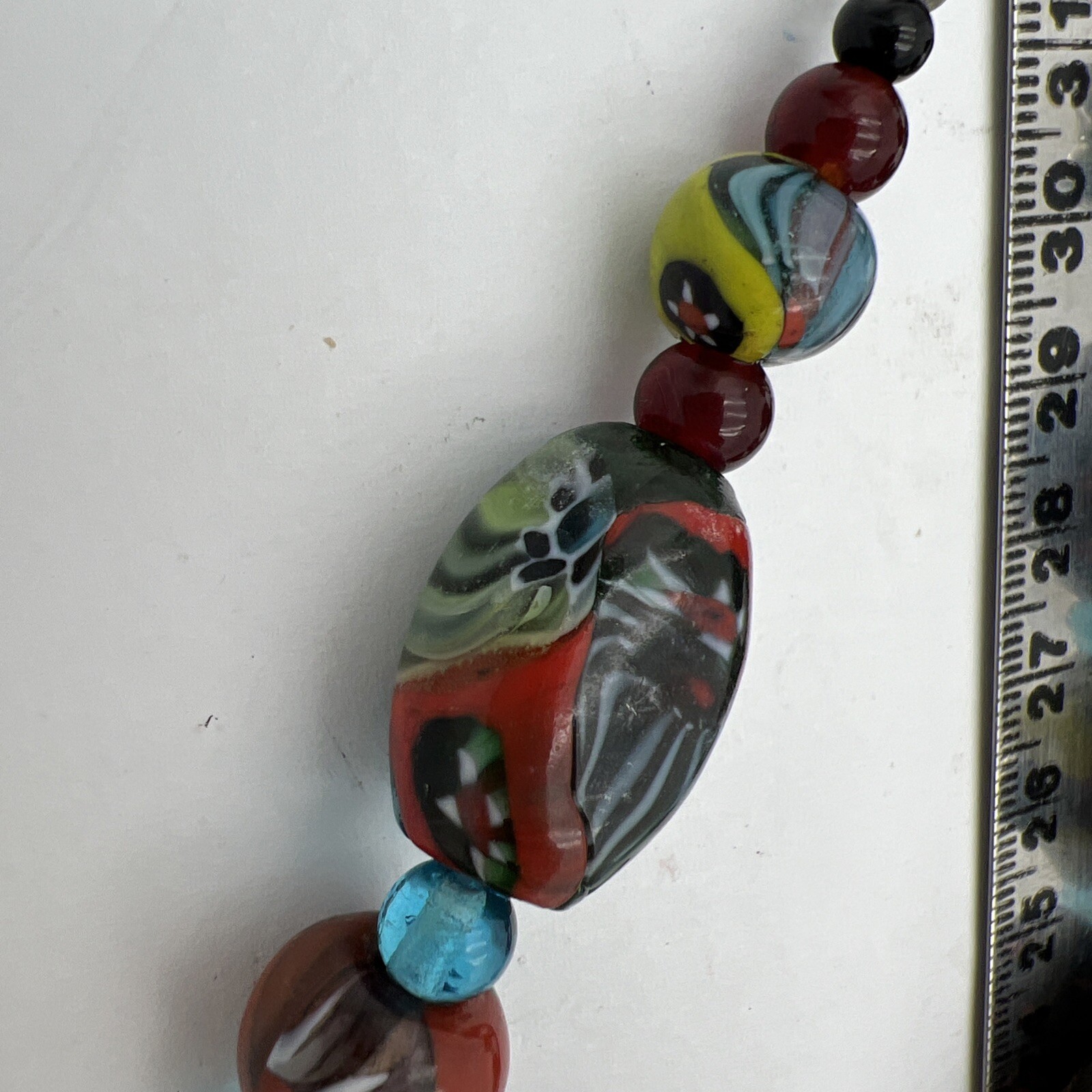 Vtg Murano Millefiori Venetian Oval Glass Different Shapes Bead Necklace