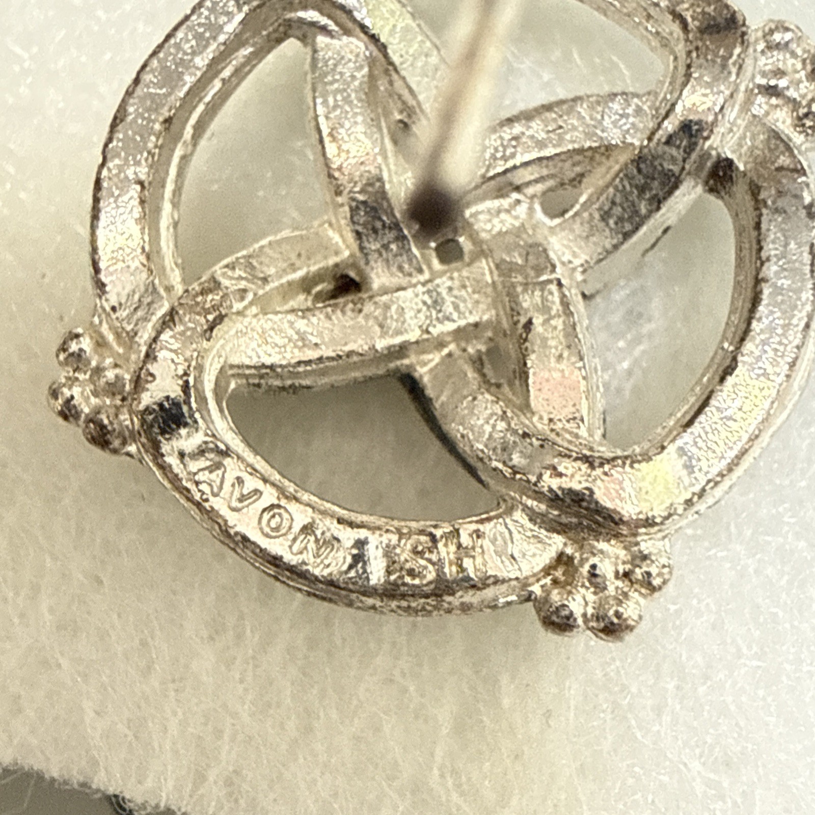 Celtic Style Silver Tone Textured Celtic Pierced Hook Earrings signed Avon SH