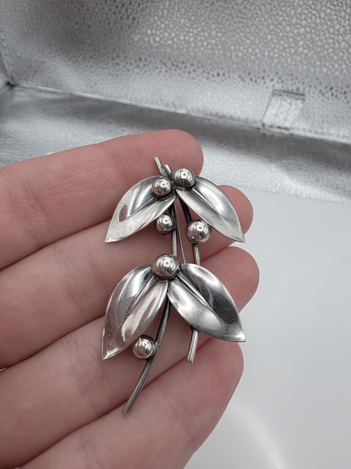 Vintage N.E. FROM Denmark Sterling Silver 925 Leaves And Berries Pin / Brooch