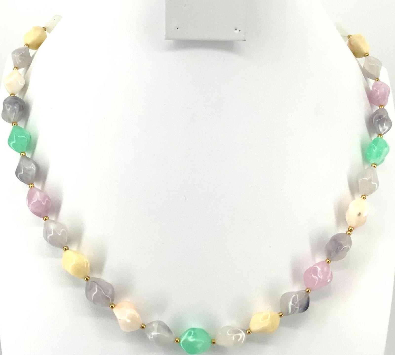 Vintage Pastel Art Deco Style Necklace Gold Tone Bead Multi Color Choker
