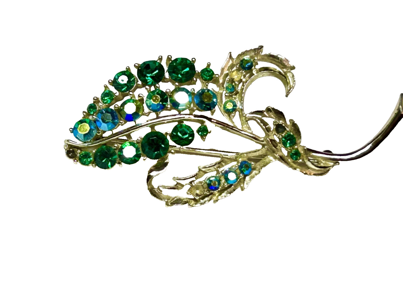 VINTAGE BLUE GREEN LEAF BROOCH SILVER TONE PIN COSTUMER JEWELRY