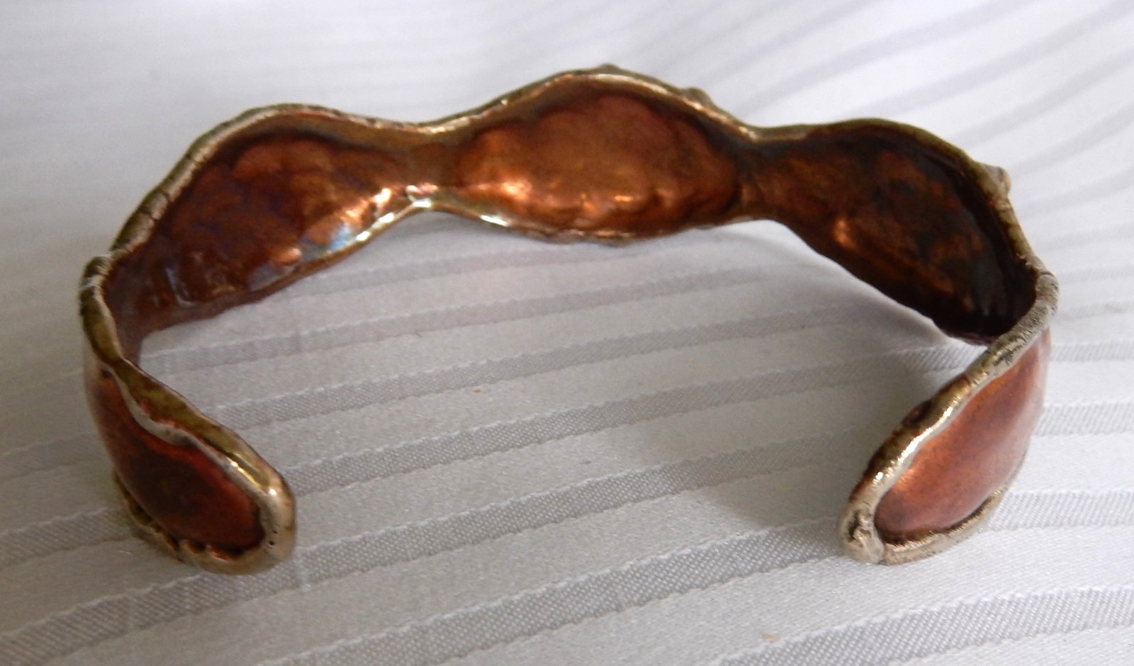 Vintage Handcrafted Copper & Silver Tone Quartz Crystal Cuff Bracelet Boho