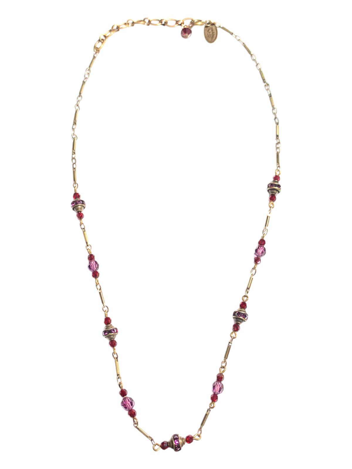 Liz Palacios Pink & Red Crystals Bead Bar Link Chain Station Necklace