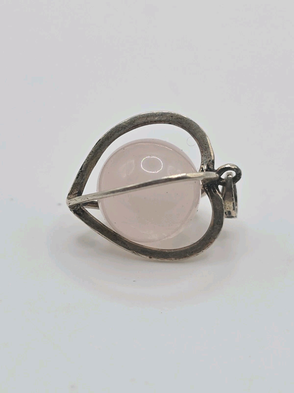 Vintage Sterling Silver 925 Round Pink Quartz Heart Pendant 3.8g