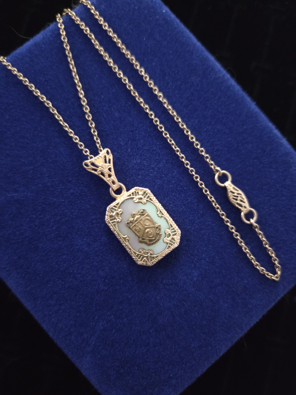 Antique 1929 Fraternity Sorority Pendant MOP Necklace GF 16″ Delicate Chain