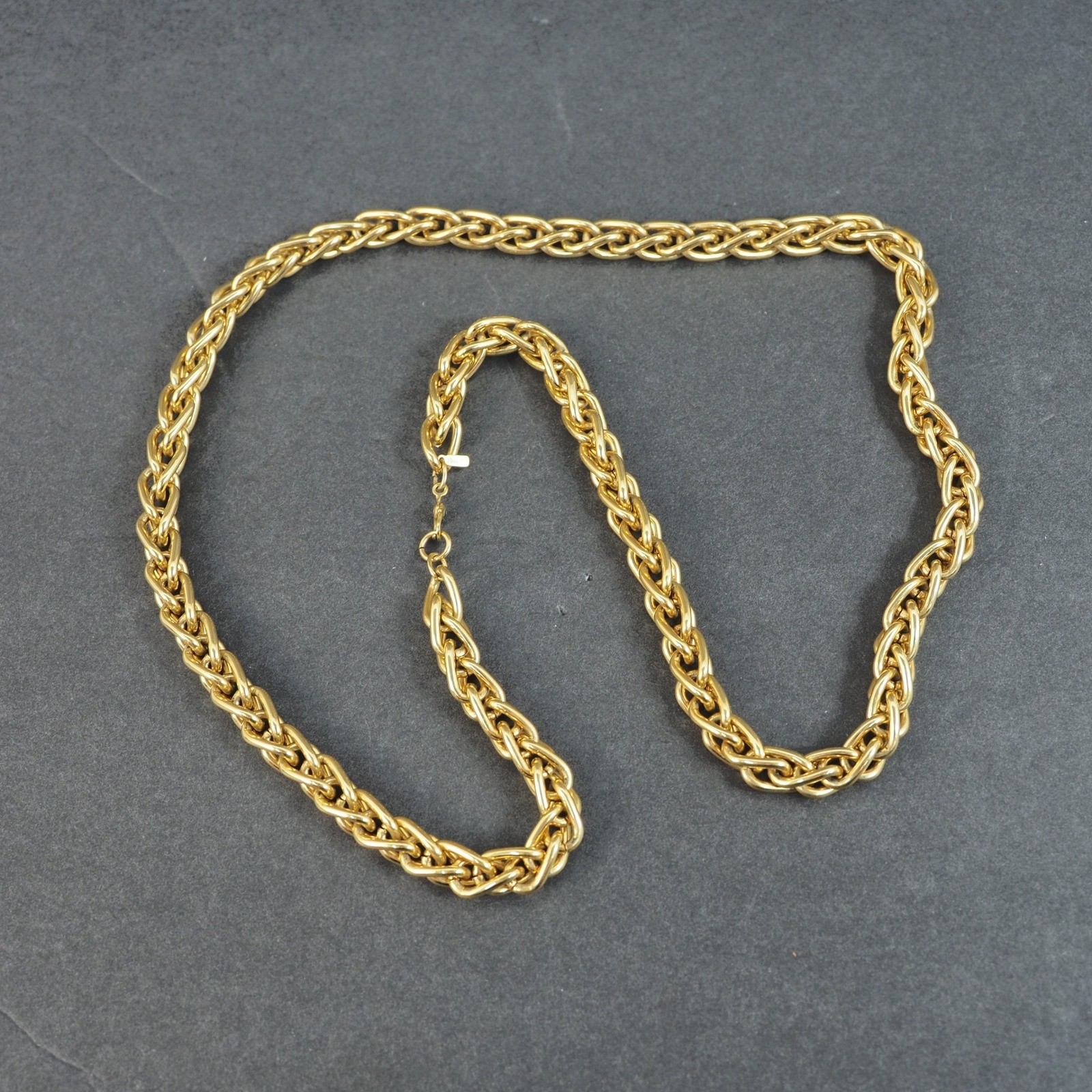 Monet Necklace Wheat Link Gold Tone 36″ Thick Chunky Braided Chain Heavy Vintage