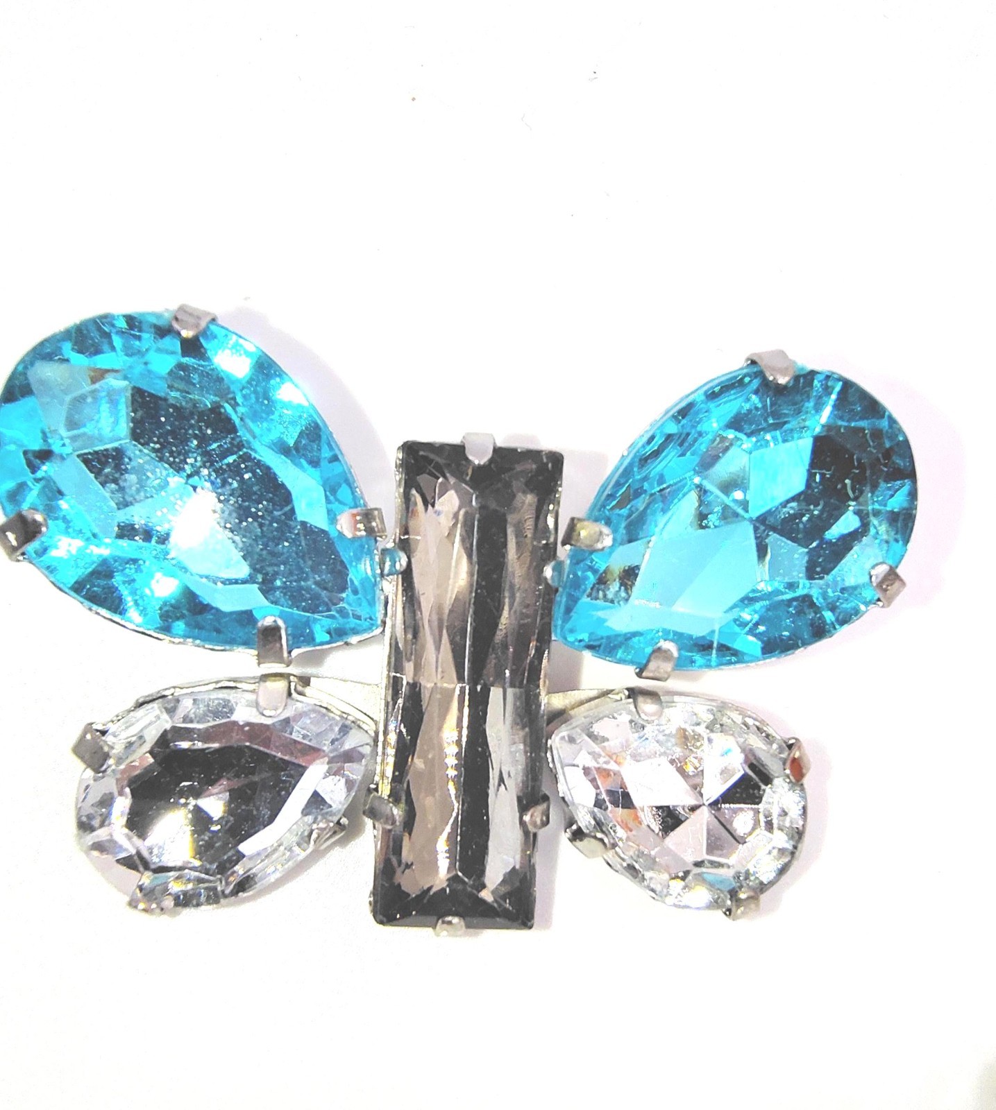 Vintage Blue Rhinestone Brooch | Teal Aqua Crystal Pin | Silver Tone Statement J