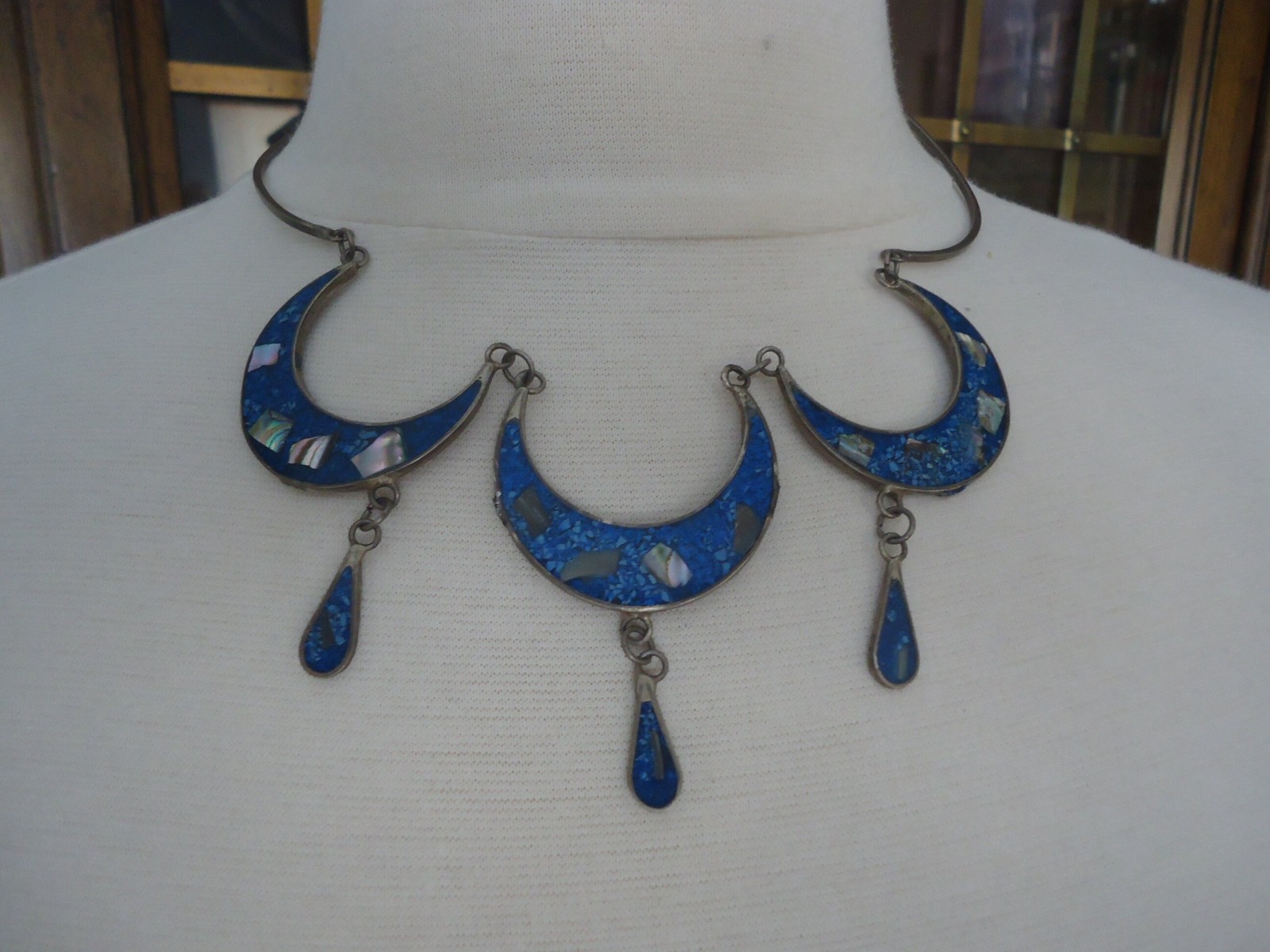 Vintage Alpaca Silver and Lapis Bib Style Choker