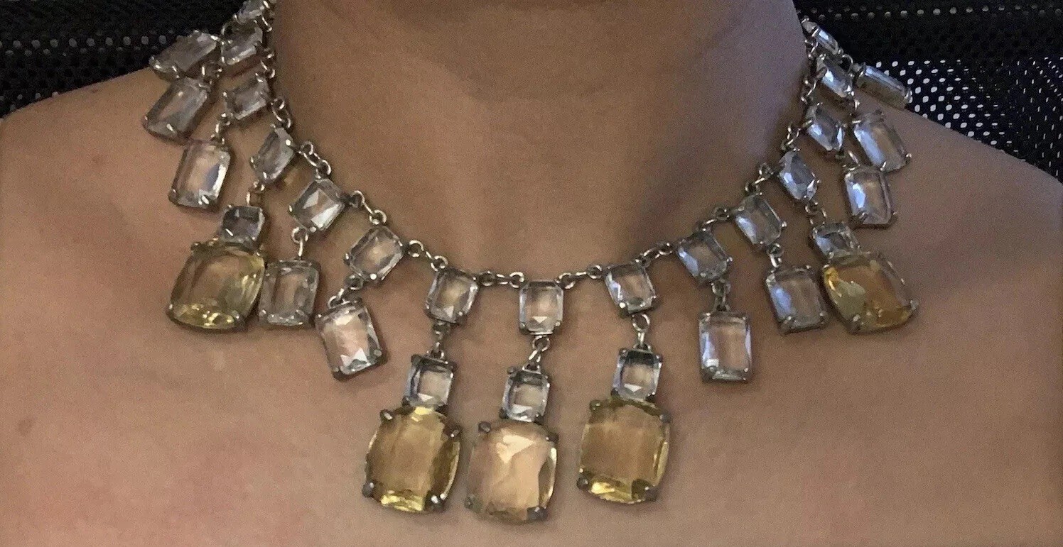 Vintage Cascading Chandelier Paste Dangle Couture Festoon Bib Dripping Necklace
