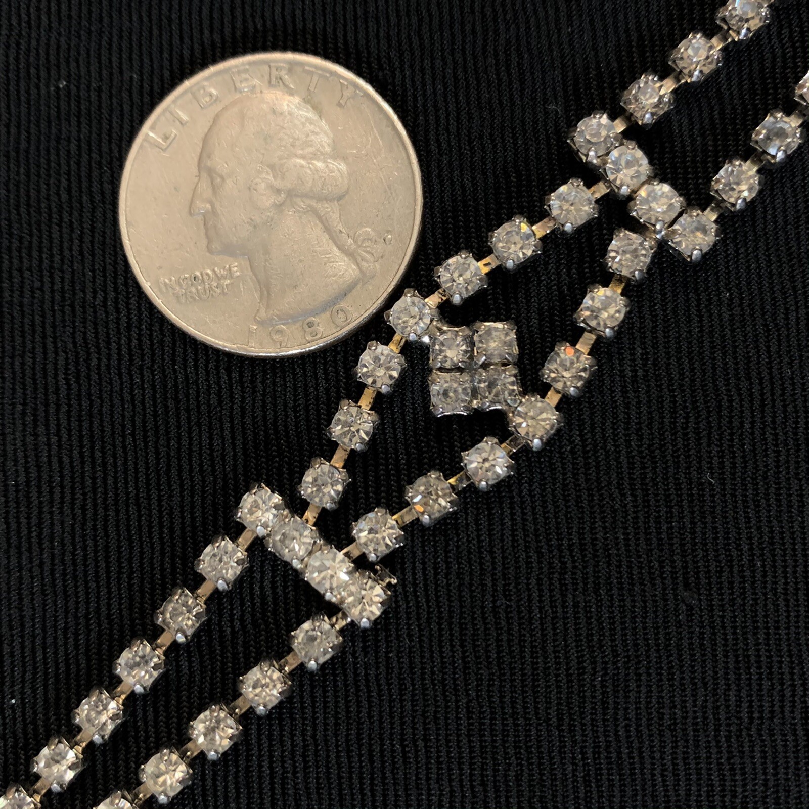 Vtg Clear Glass Rhinestone Cocktail Bracelet Silver Tone 6.75”