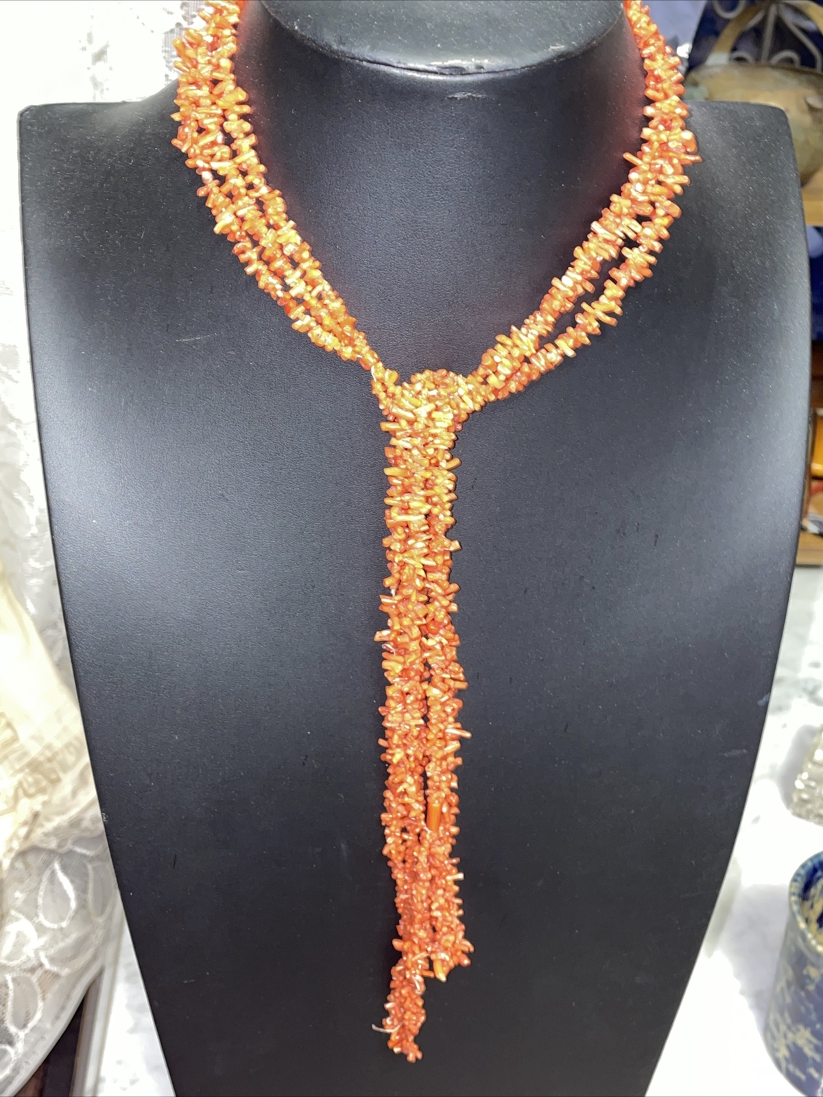 Festoon Antique Wrap Necklace Long Salmon Coral beads Multi Strand