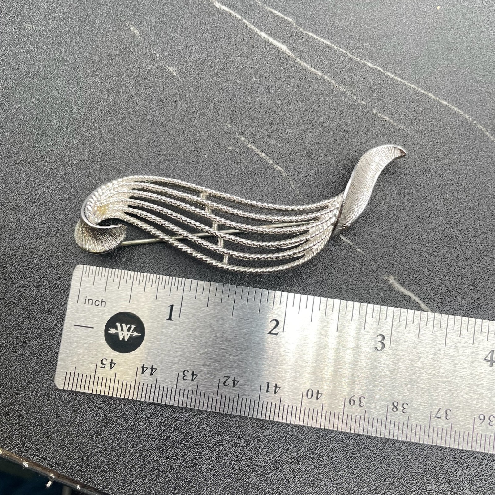 Swirl Brooch Silver Tone Ribbon Textured Layered Vintage Geometric