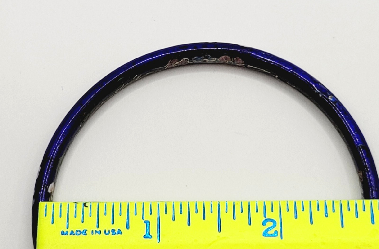 Cloisonné Asian Inspired Dark Cobalt Blue Floral Hand Painted Bangle Bracelet