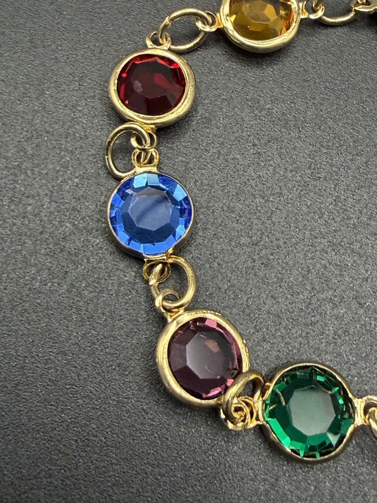 Vintage Austrian Crystal USA Signed Multi color Crystal Bracelet 7.5”