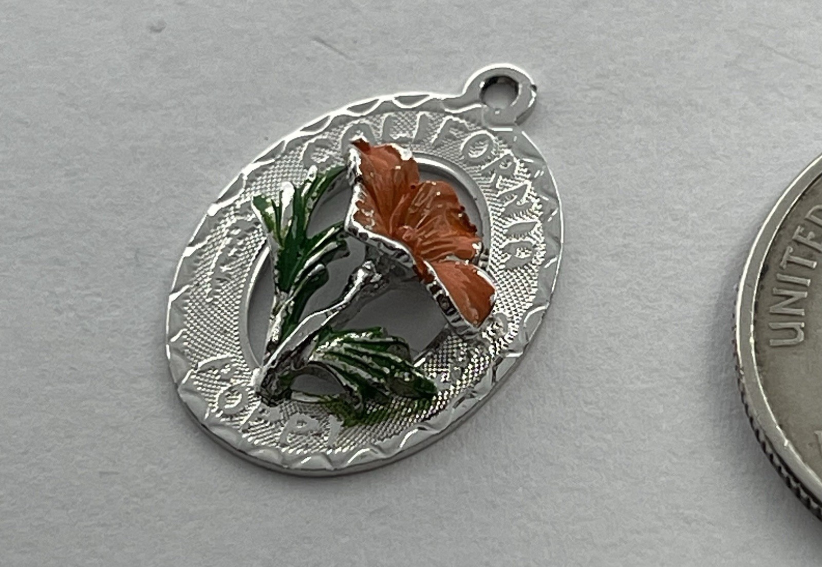 Vintage The Poppy California State Flower Enamel CREA Sterling Charm Pendant