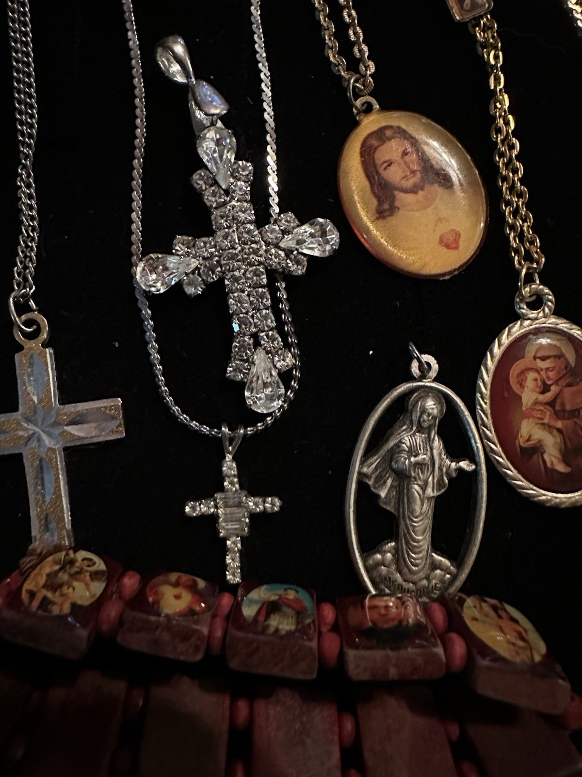 Vintage To Now Estate Costume Jewelry Lot Catholic Religious Crosses Saints Etc