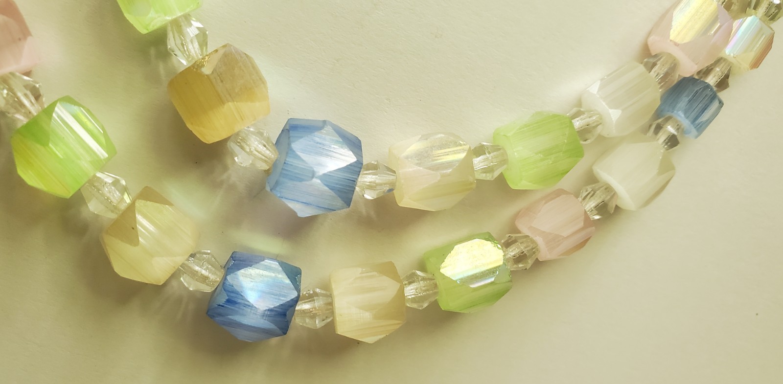 Vintage multi-strand satin glass necklace, graduated pastel beads