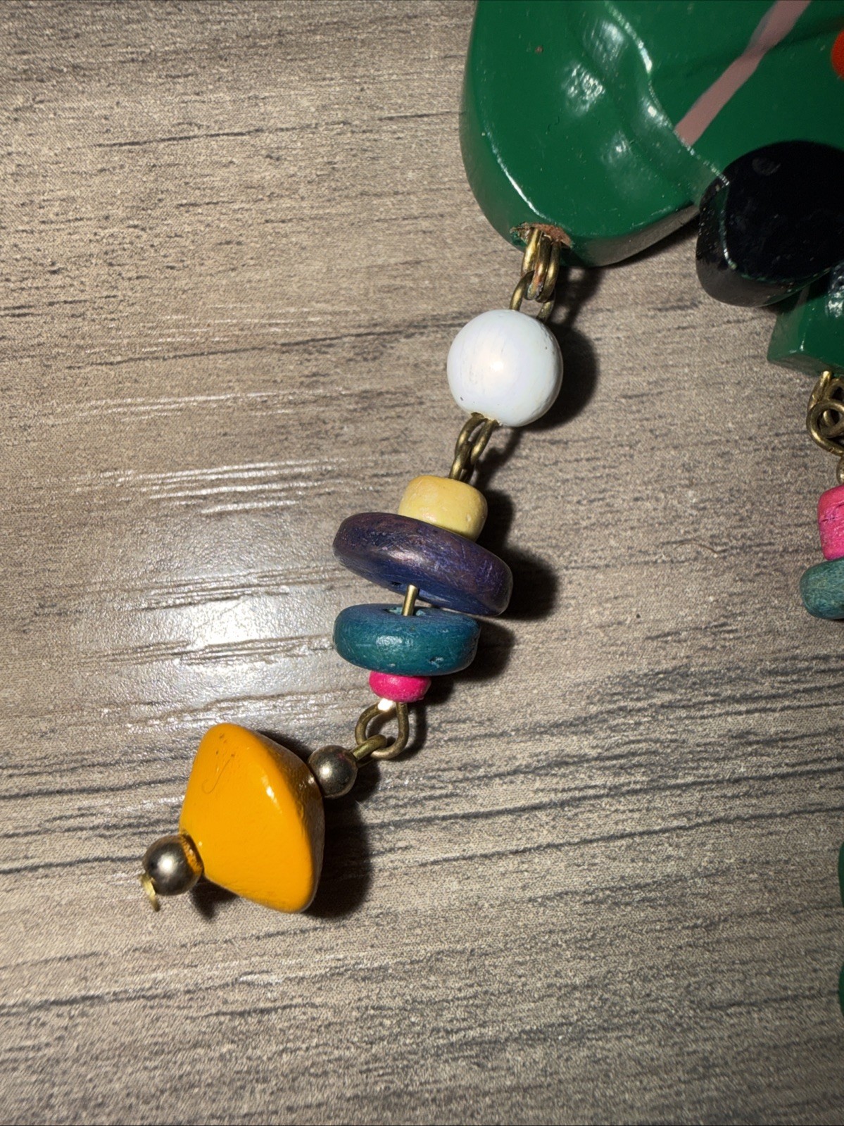 Vintage Wood St Patrick’s Day Leprechaun Shamrock Wood Bead Charms Brooch