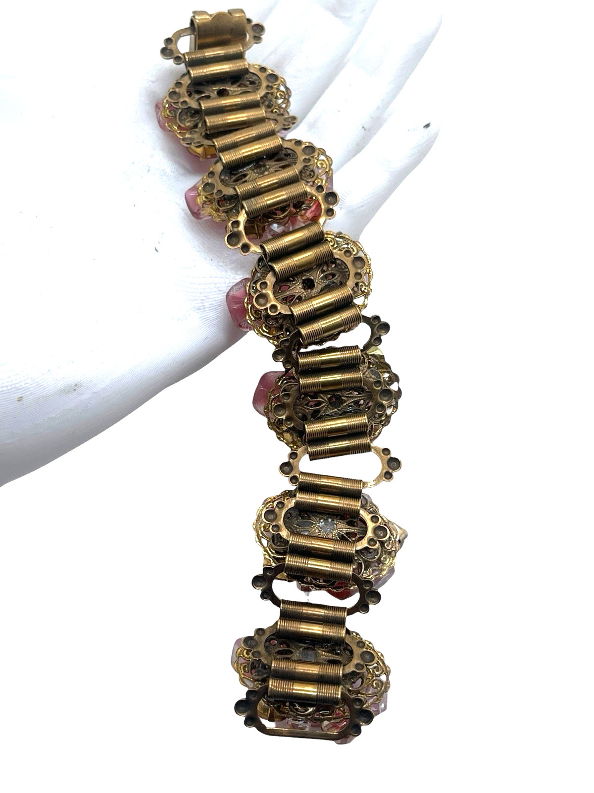 Stunning Crystal Bead, Rhinestone & Glass Flower Incredible Vintage Bracelet