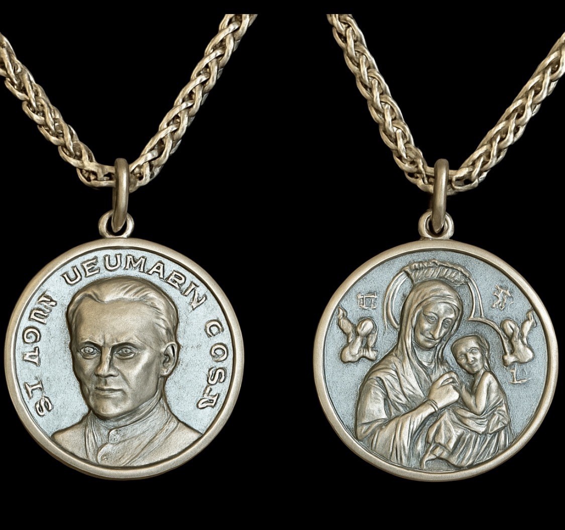Vintage Catholic Medal Necklace~Our Lady Of Perpetual Help & St. Neumann~1960s