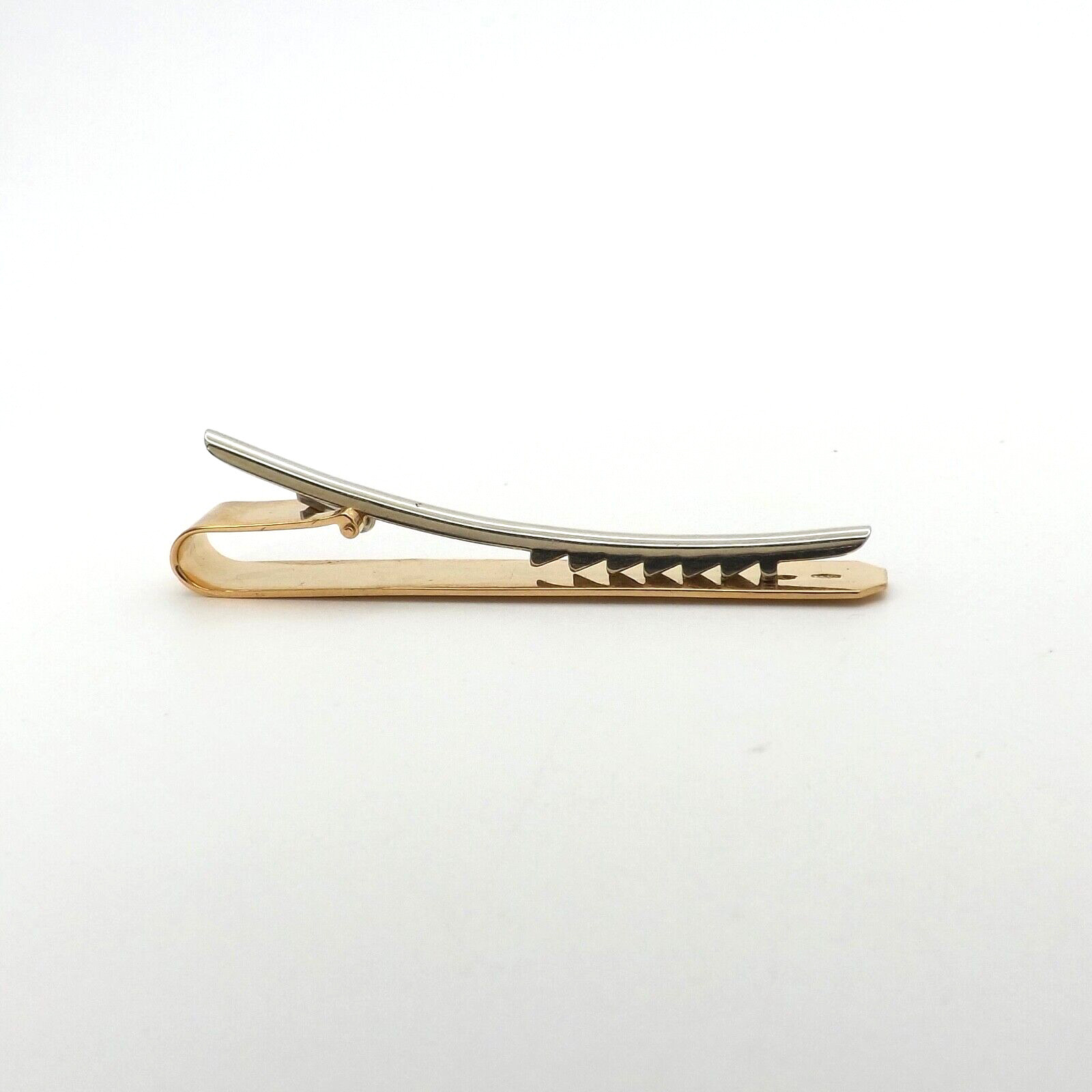 Art Deco Solid 18k Rose White Gold Tie Clip Coat Pin Hand Etched Italy 750