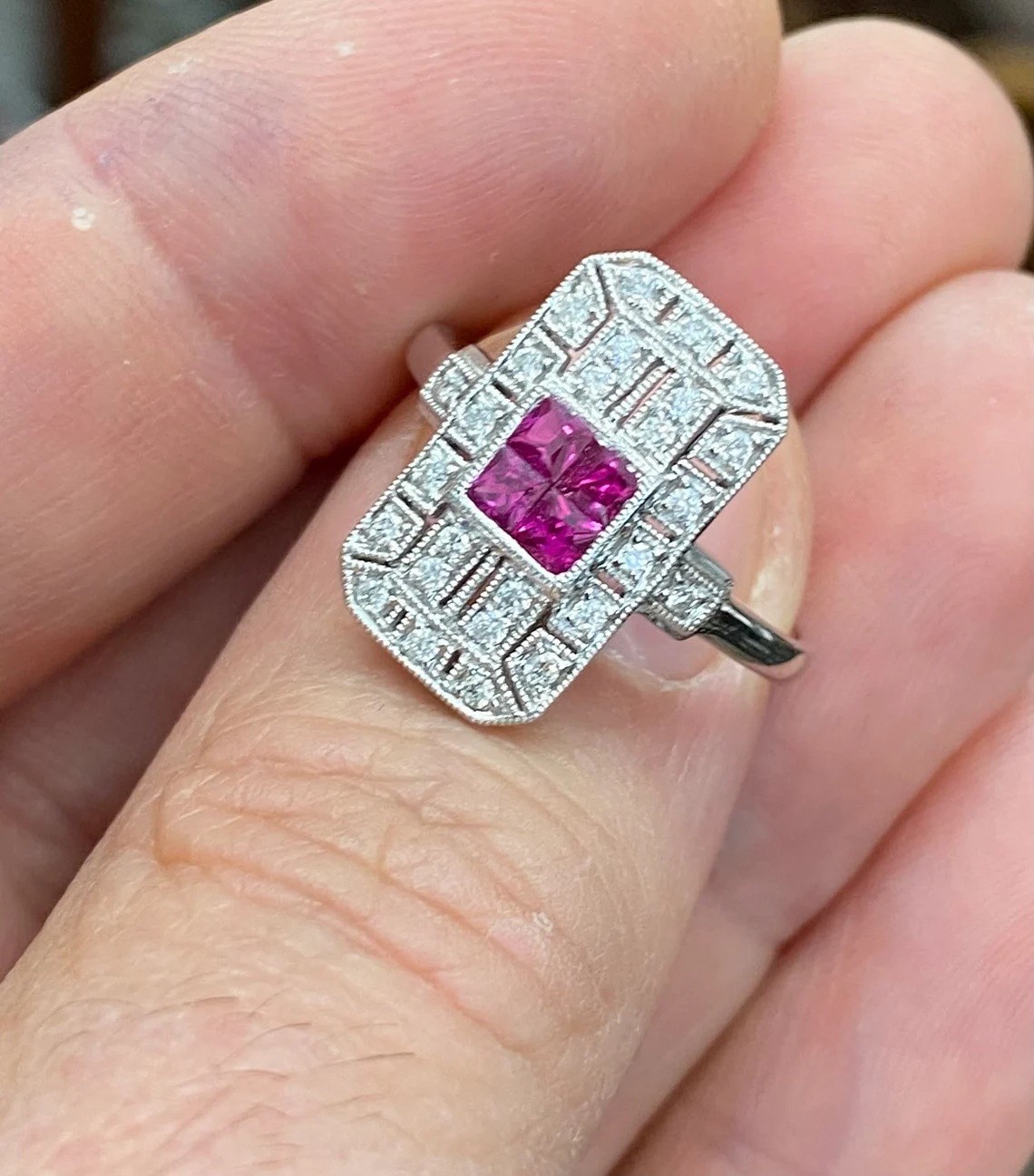 1.20 Ctw Princess & Round Cut CZ Art Deco Retro Wedding 925 Sterling Silver Ring