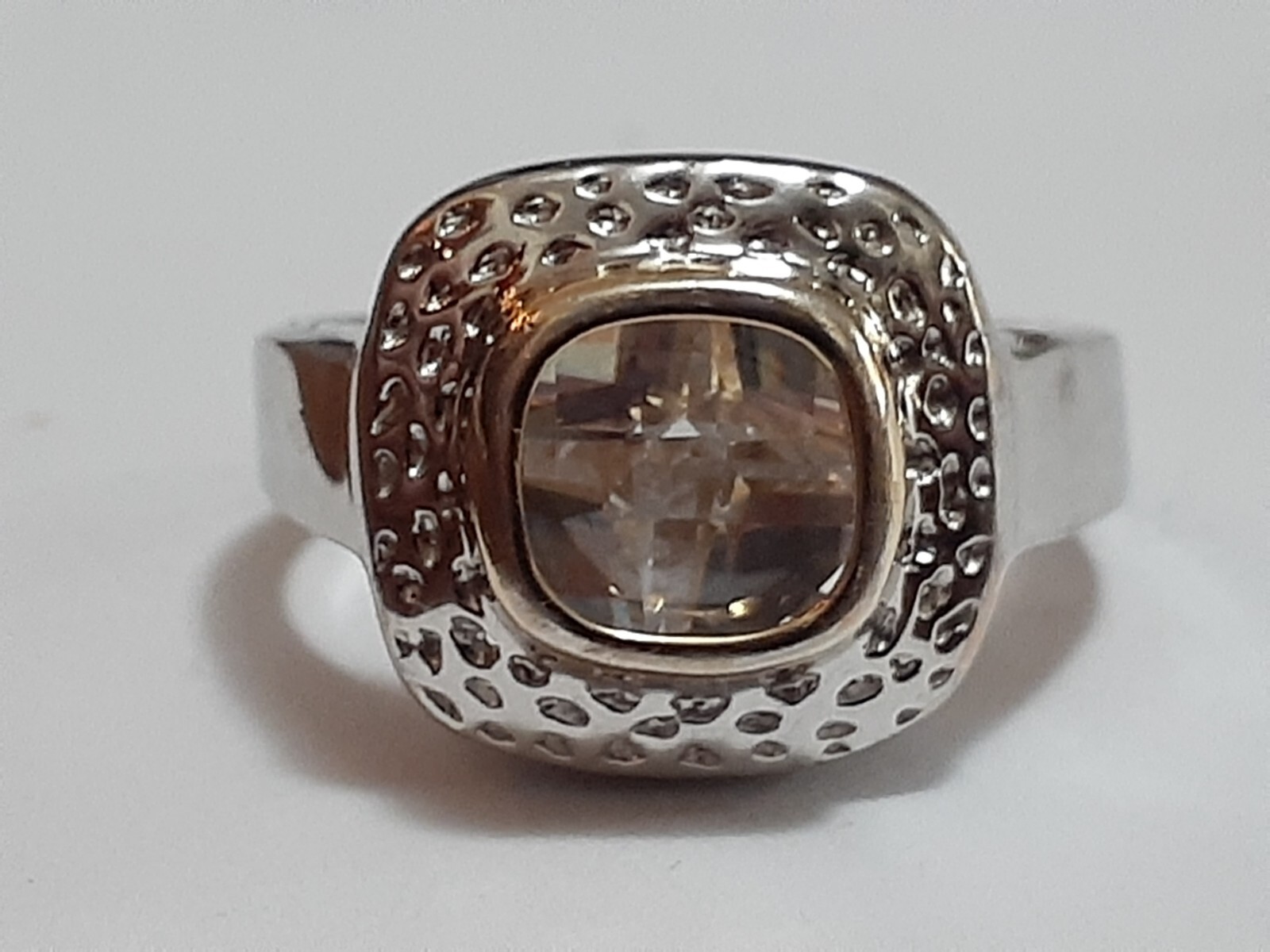 18K GE cocktail ring channel set cushion cut clear CZ stone size 8.5