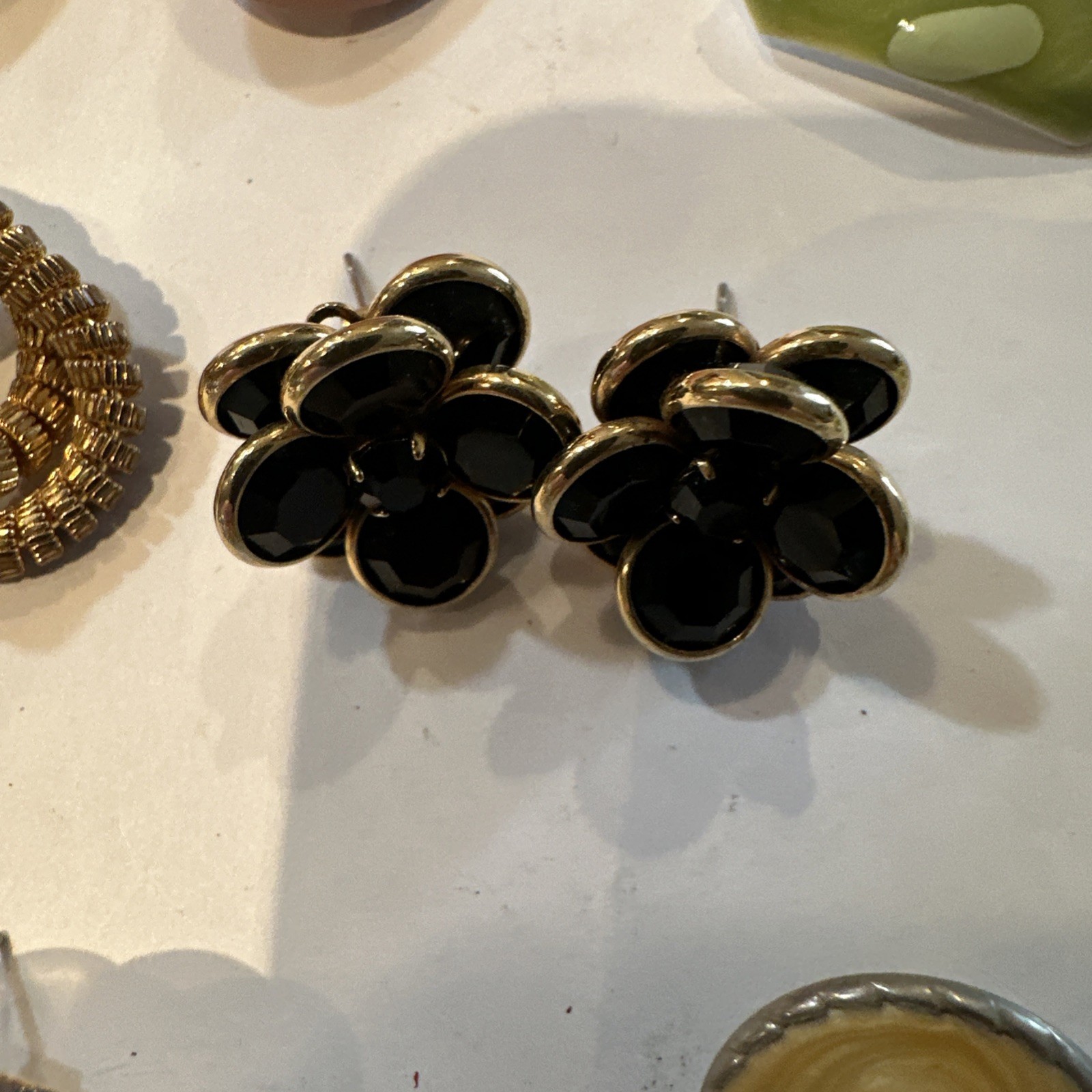 VTG Pierced Earring LOT Of 13 Enamel Resin Metal Discs Various Shapes Colors