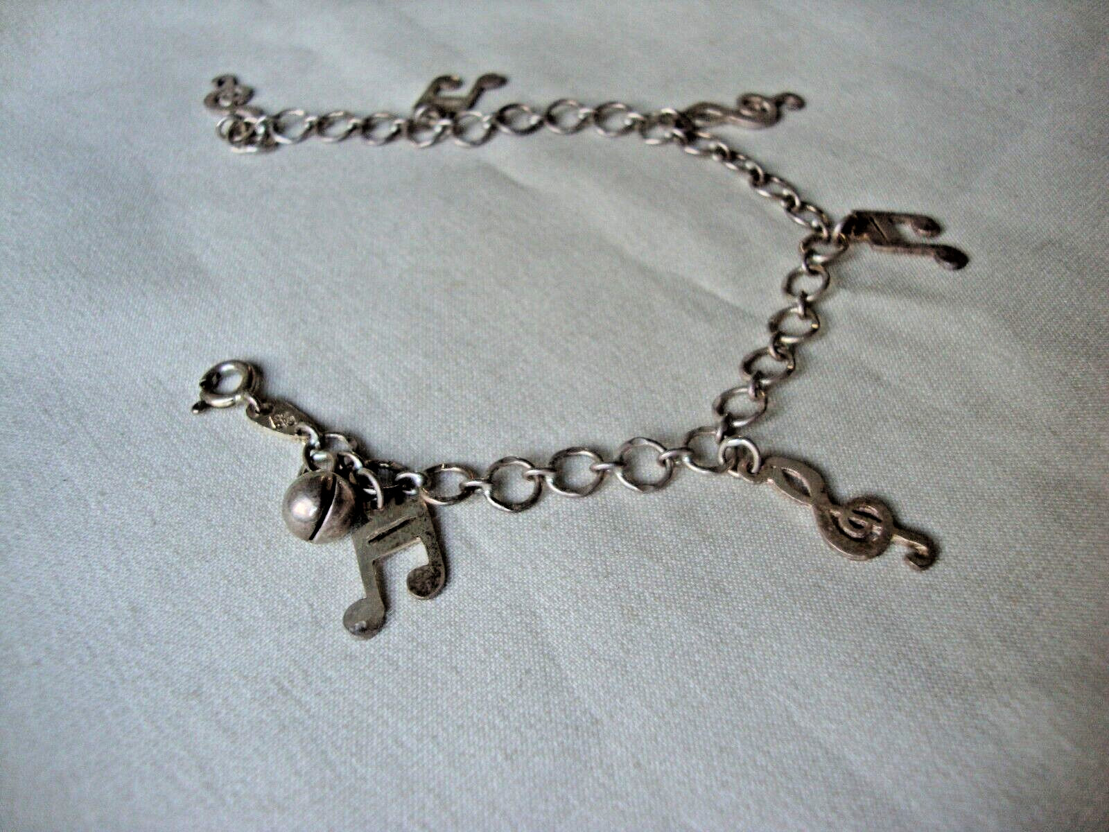 VINTAGE MUSIC CLEFT & 16TH NOTES 7″ STERLING SILVER STAMP 925 LEX CHARM BRACELET