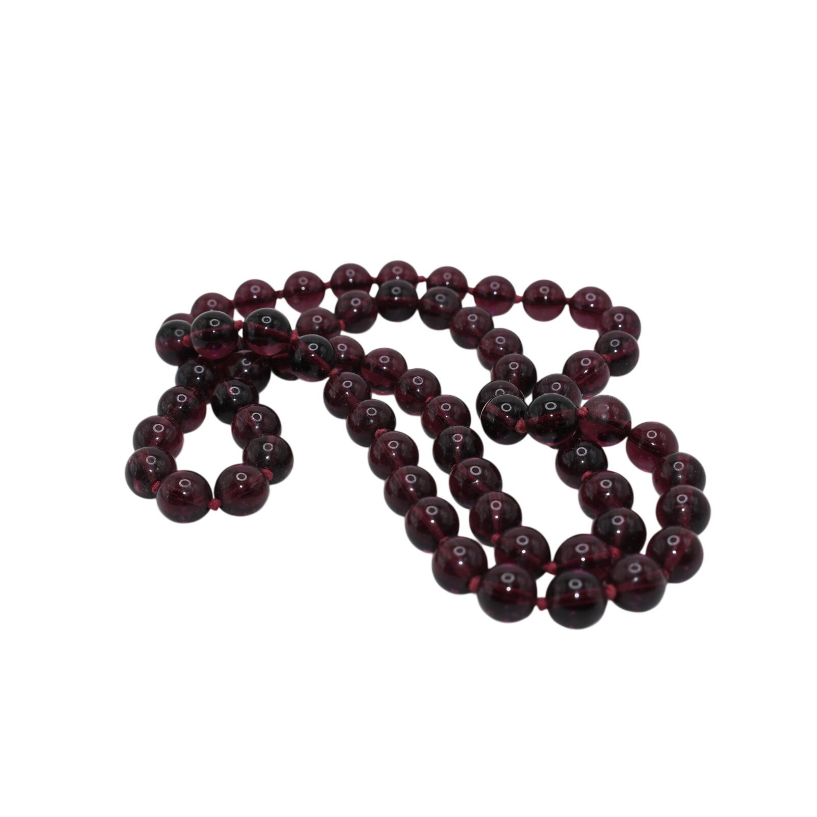 Vintage Purple Glass Bead Necklace Hand Knotted 30” No Clasp Long Strand