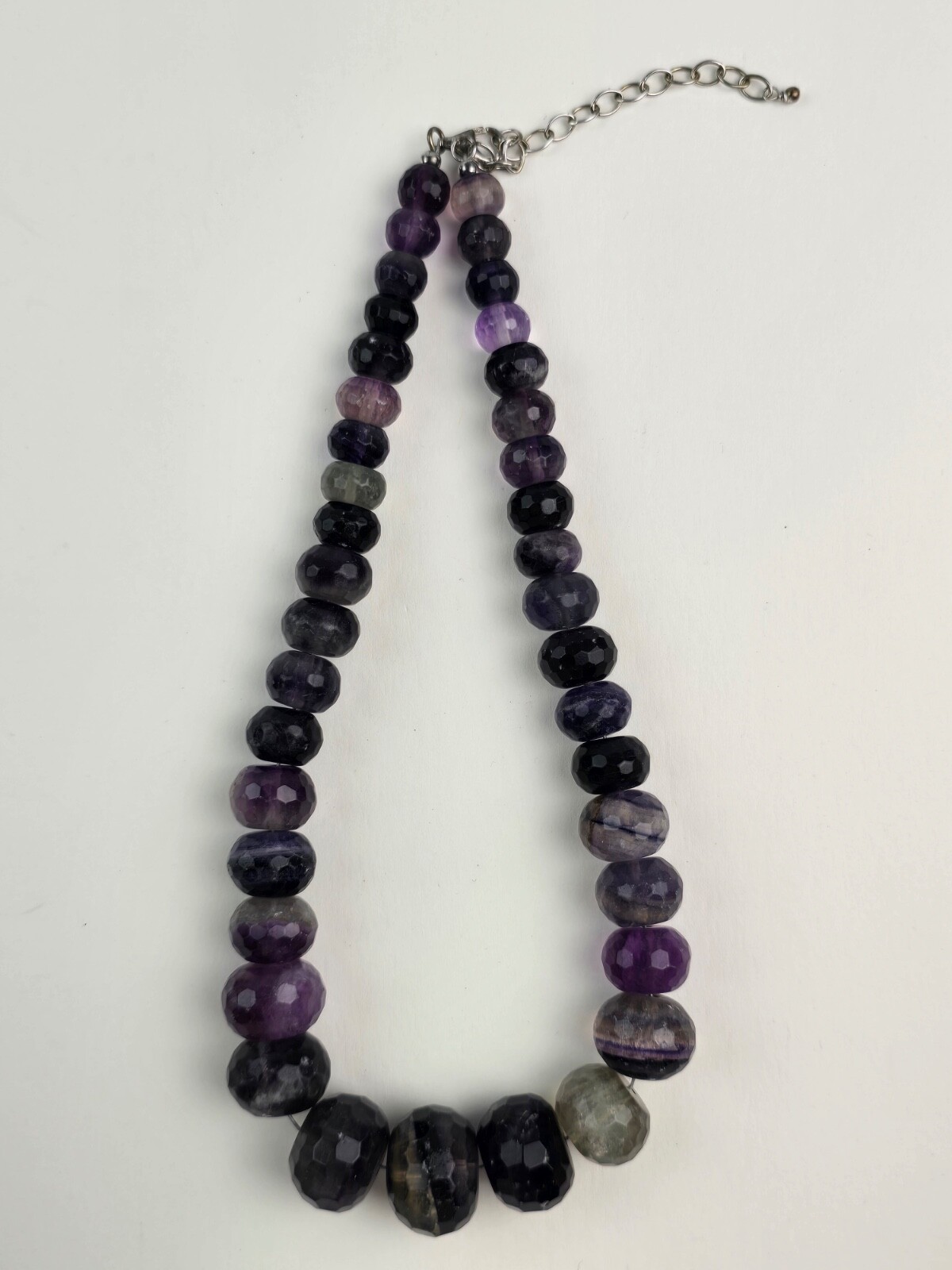 Sterling Silver Large Faceted Shades Purple Amethyst Graduated Bead Necklace 20″