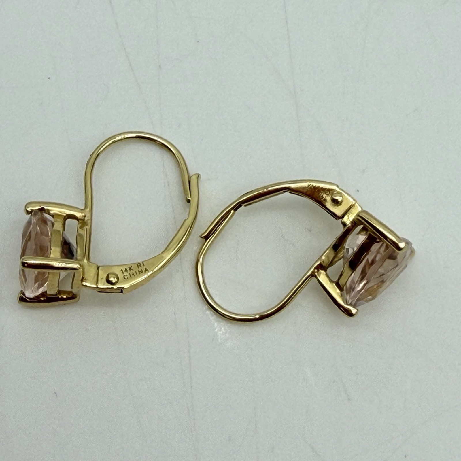 Vtg 14K Yellow Gold Pink Stone Earrings Posibly Morganite QVC HSN Designer