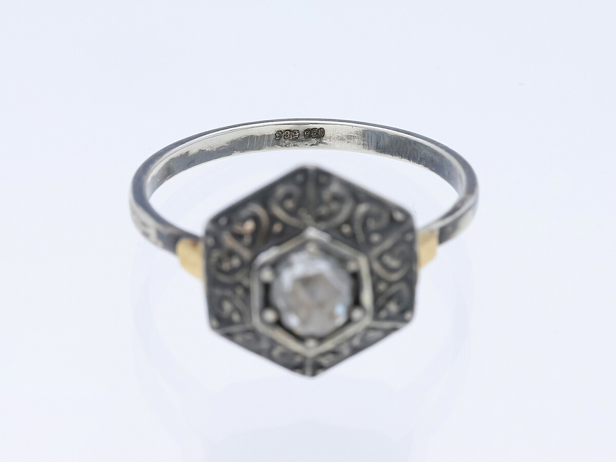 Antique Ring 0.35ct. Solitaire Diamond 585 Yellow Gold 925 Silver Deta Jewelry