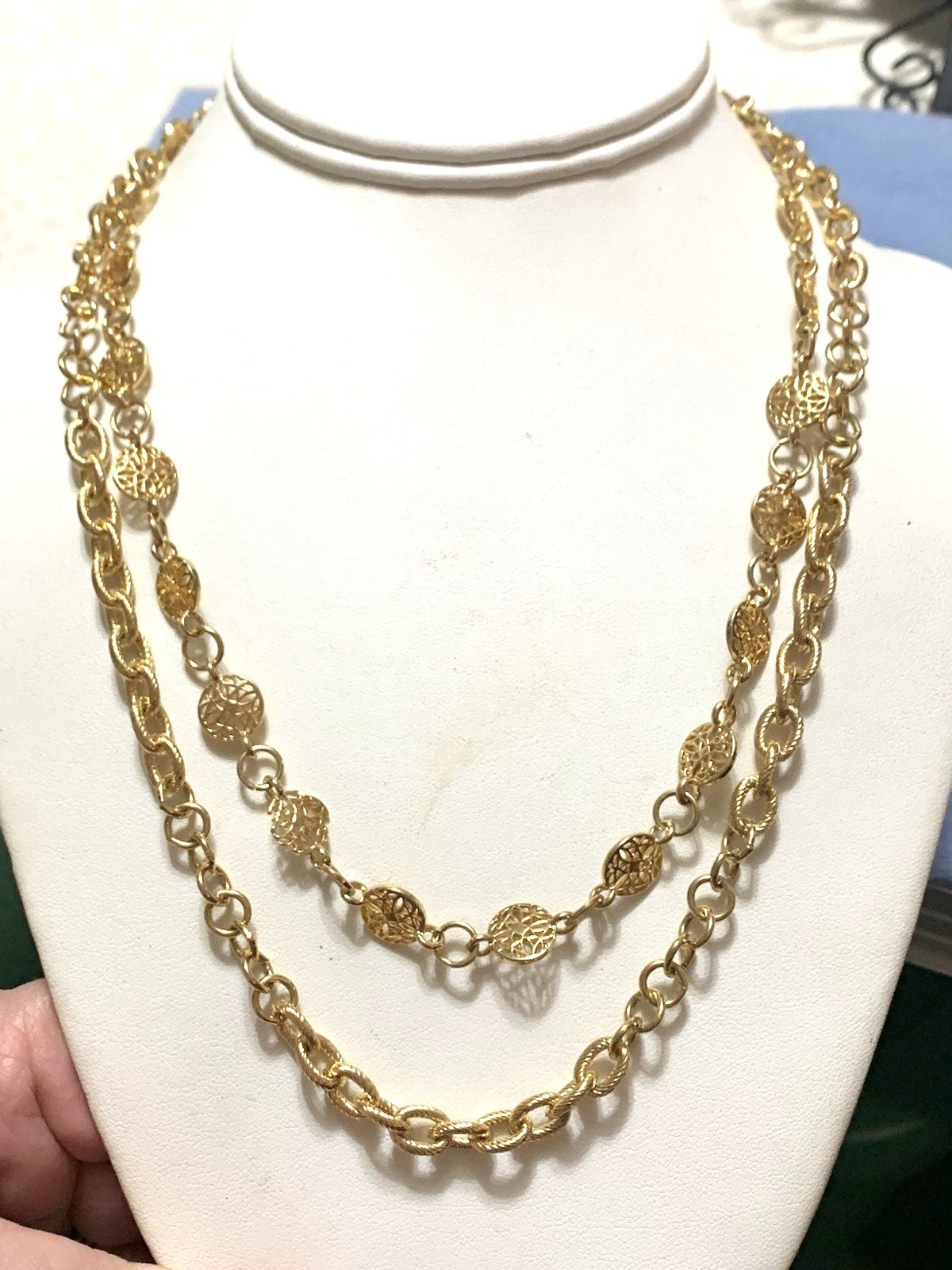 *ESTATE JEWELRY* VTG.MONET DOUBLE STRAND VICTORIAN LINK NECKLACE-18K PLATED-NWOT