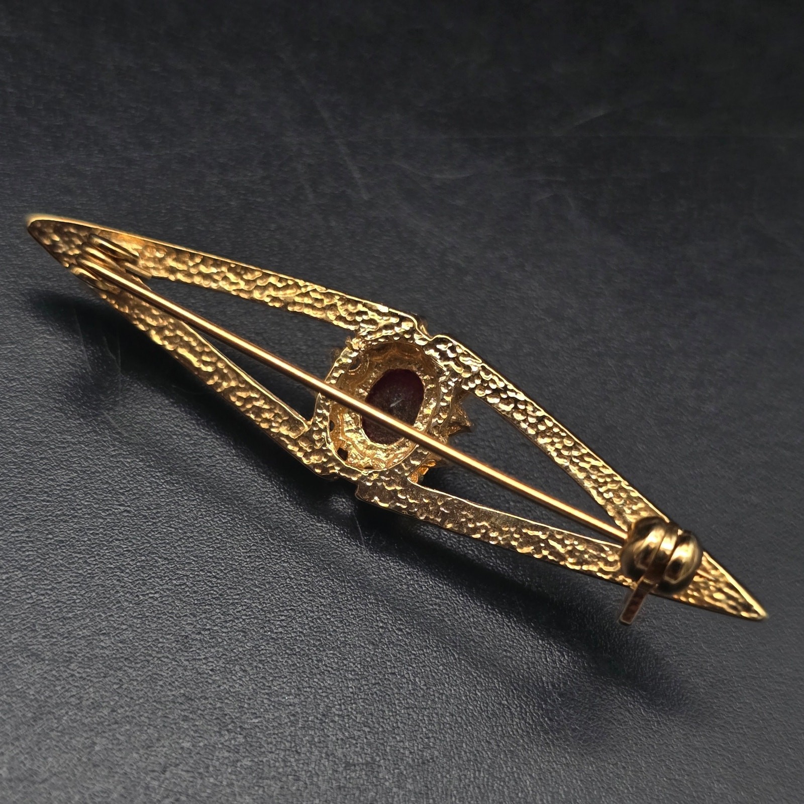 Red Rhinestone Art Deco Brooch Gold Tone Vintage Costume Jewelry