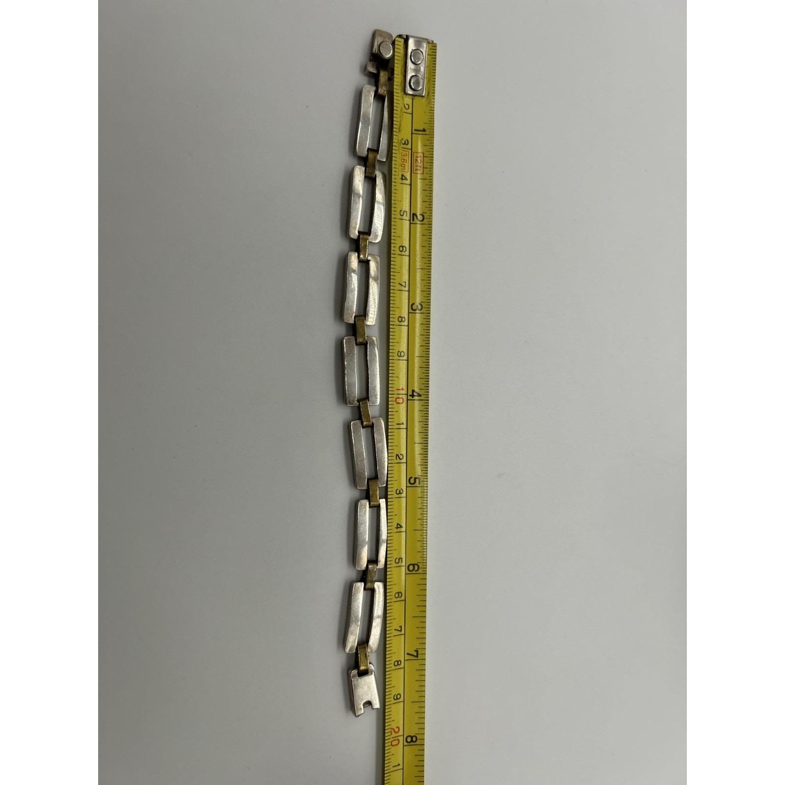Vintage Modernist Sterling Silver & Brass Link Bracelet – Geometric Rectangular