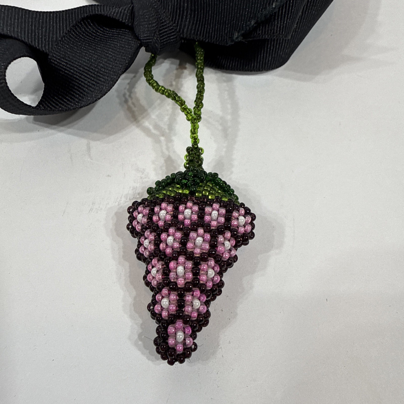 Glass Beaded Charm Necklace with Pink and Green Grape Shape