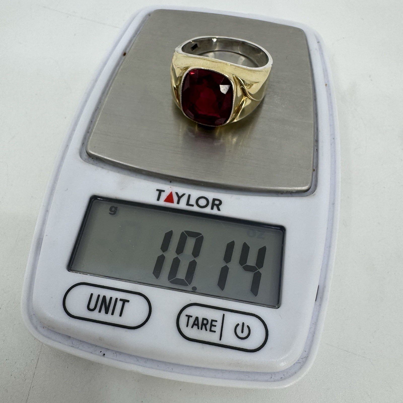 Antique Sterling Silver 10K Gold Top Ruby Mens Ring Sz 12 – 10g